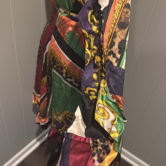 The Kooples Baroque Pattern-Block Silk Wrap Dress. Large. - Picture 6 of 11